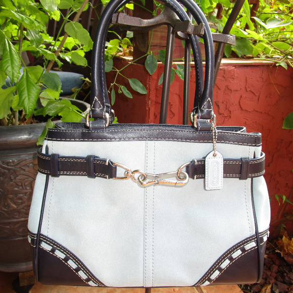 Coach Suede Hamilton Carryall Like NEW Navy/Blue - Picture 1 of 6